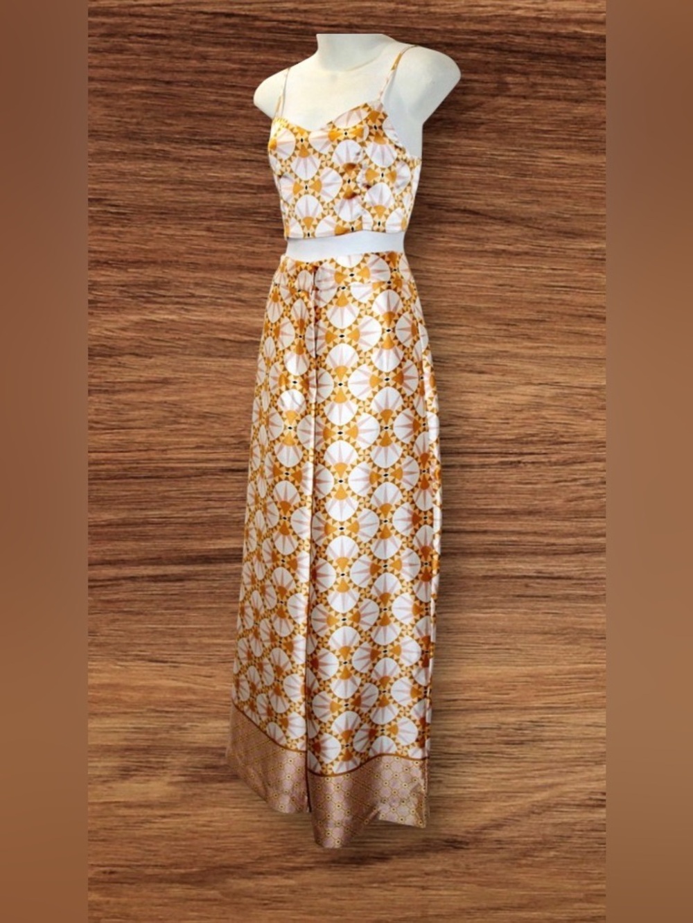 NWT House of Harlow Art Deco Print Cropped Top & Wide Leg Palazzo Pants Satin - Picture 2 of 13